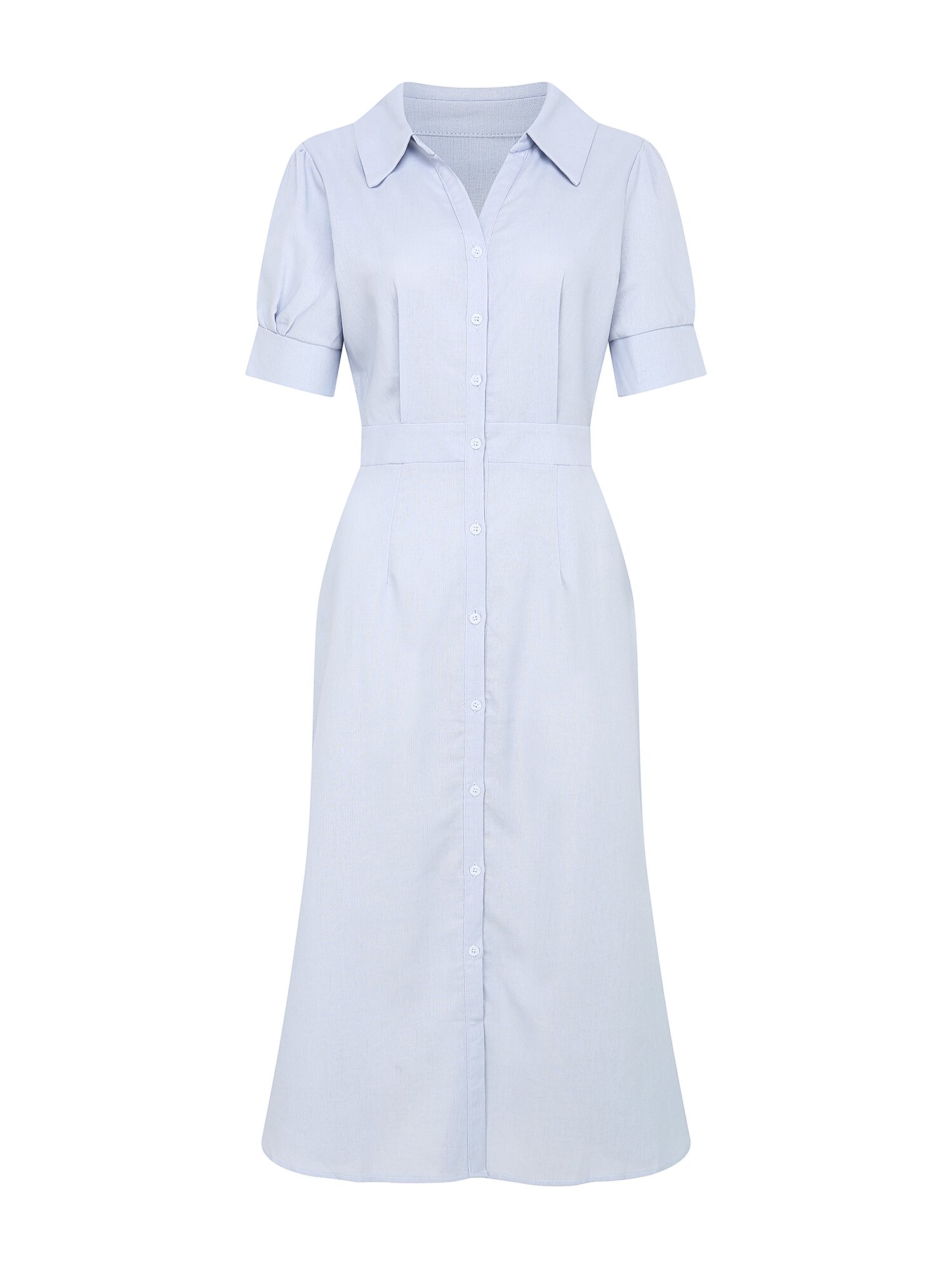 린넨 슬릿 칼라 머메이드 원피스 (BLUE)