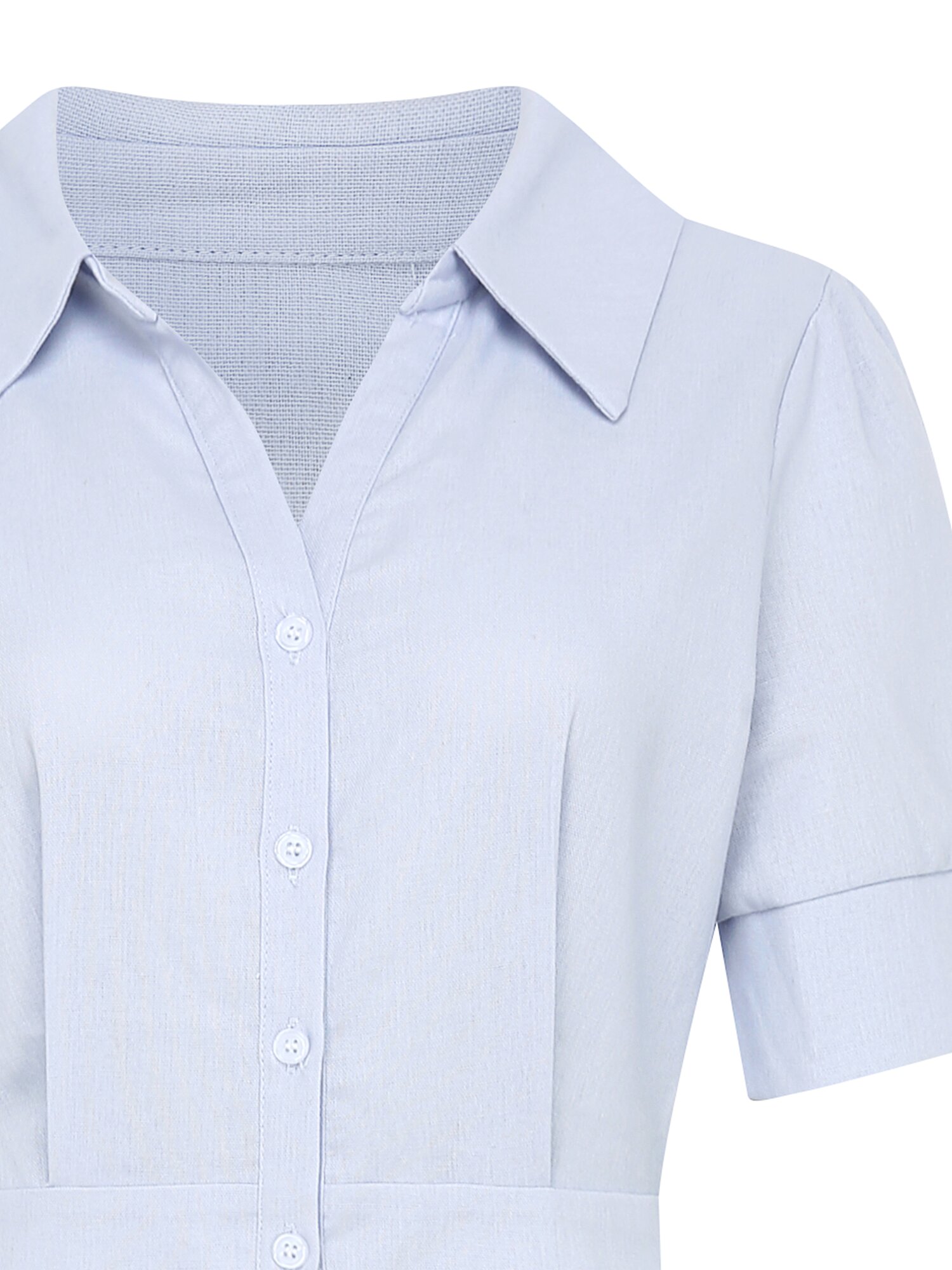 린넨 슬릿 칼라 머메이드 원피스 (BLUE)