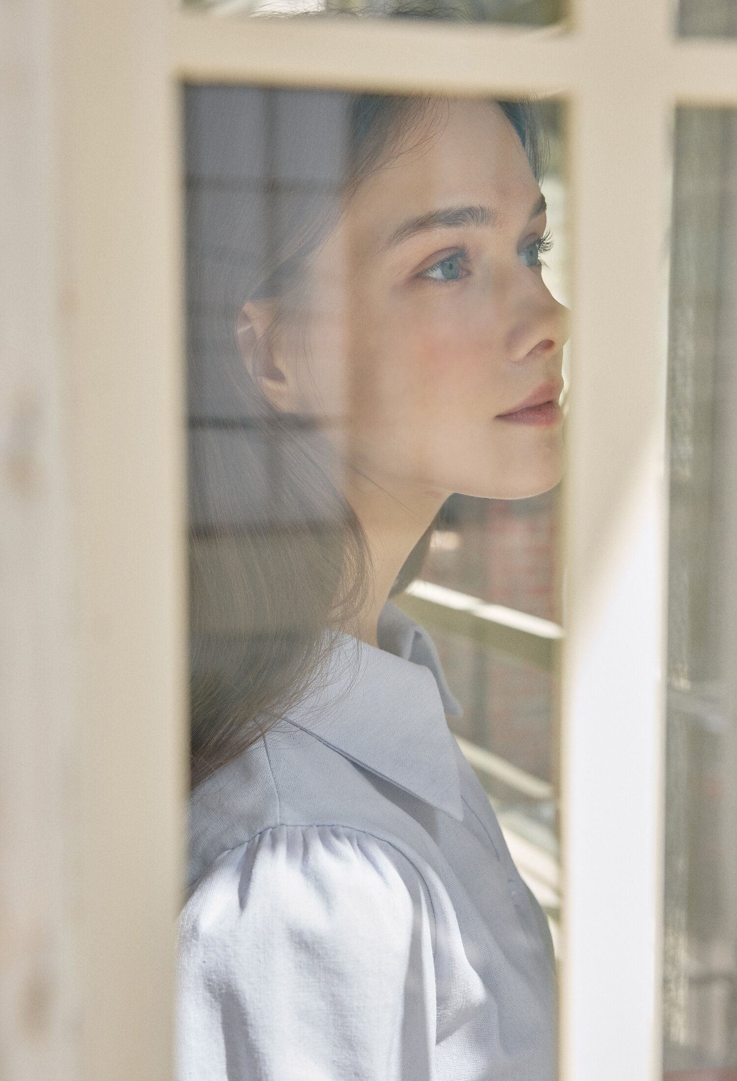 린넨 슬릿 칼라 머메이드 원피스 (BLUE)