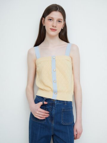 배색 다이아 스퀘어넥 니트 베스트 