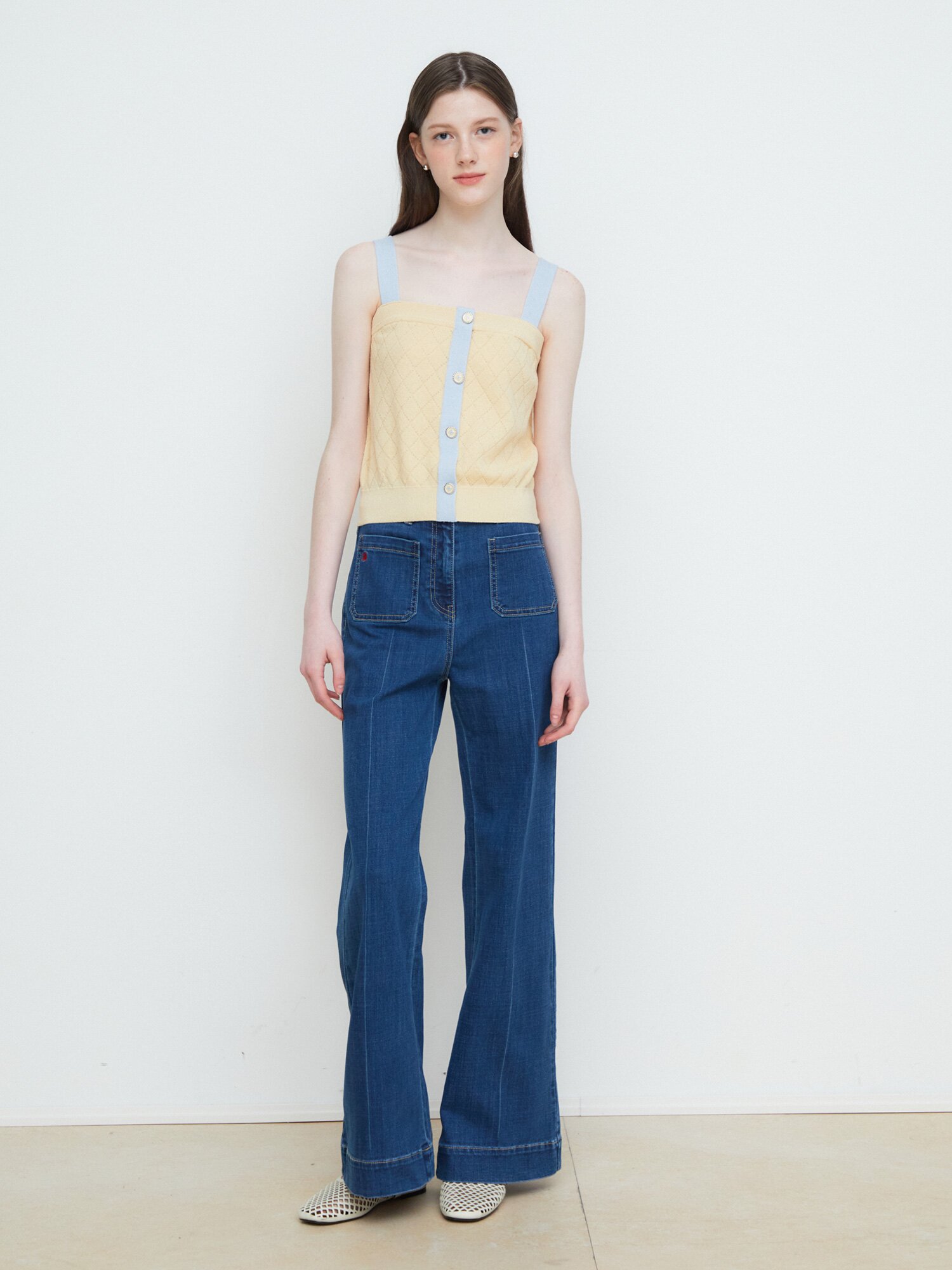 배색 다이아 스퀘어넥 니트 베스트 (LIGHT BLUE)