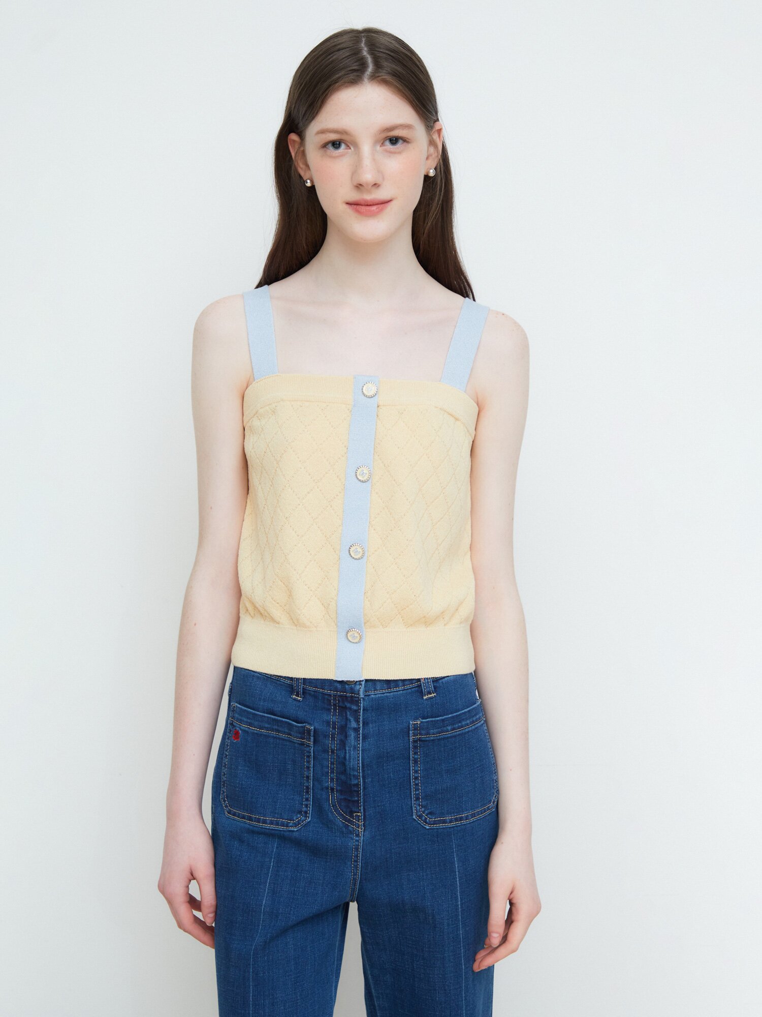 배색 다이아 스퀘어넥 니트 베스트 (LIGHT BLUE)