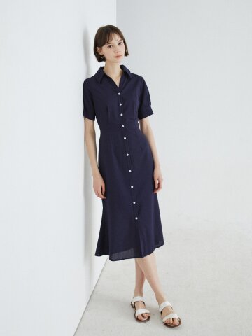 린넨 슬릿 칼라 머메이드 원피스 