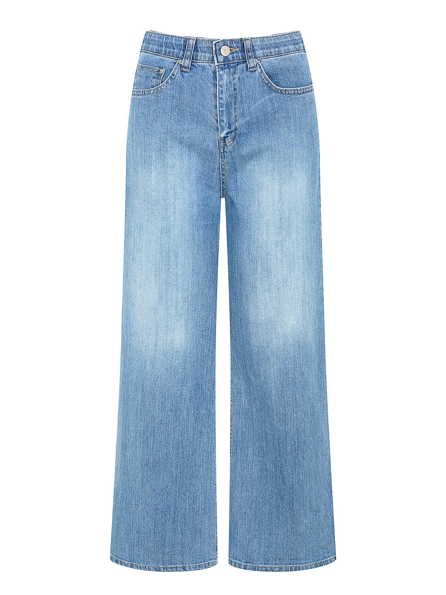 워싱 밴딩 와이드 데님 팬츠 (LIGHT BLUE)