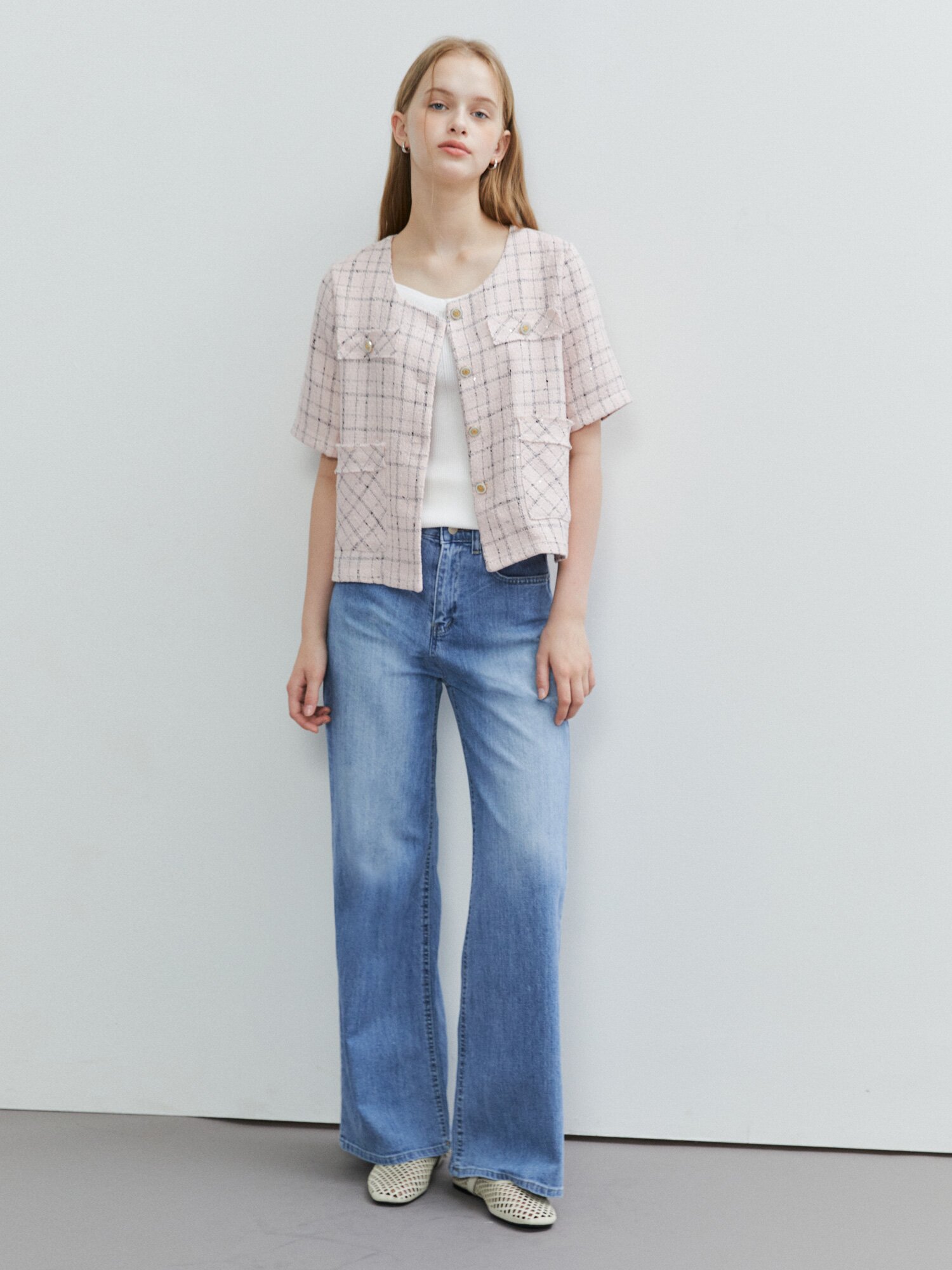 워싱 밴딩 와이드 데님 팬츠 (LIGHT BLUE)