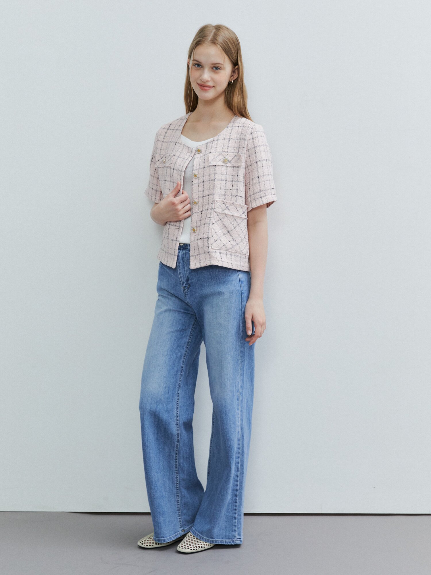 워싱 밴딩 와이드 데님 팬츠 (LIGHT BLUE)