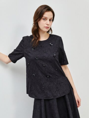 플라워 텍스처 비즈 블라우스 