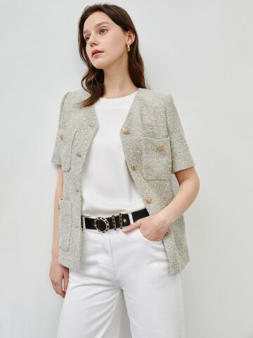 시그니처 트위드 포켓 숏 재킷 