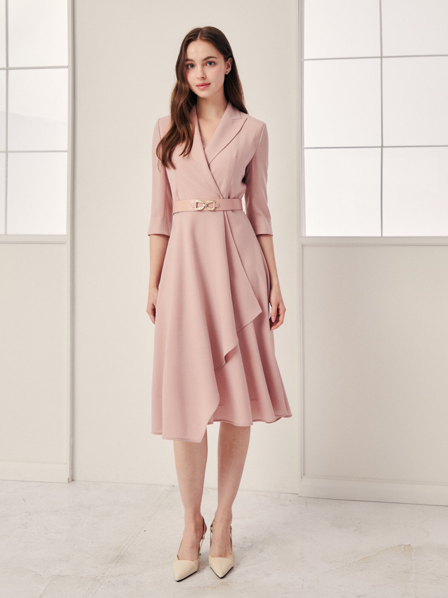 드레이프 피크드 라펠 원피스 (PINK)