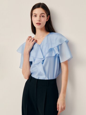 레이어 러플 브이넥 블라우스 