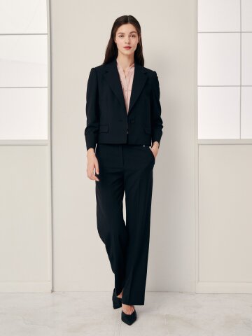 메탈 장식 와이드 일자핏 팬츠 