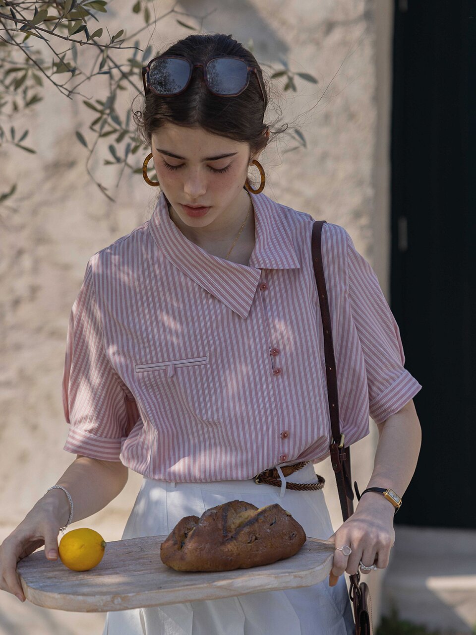 DA_Stripe placket collar shirt_PINK