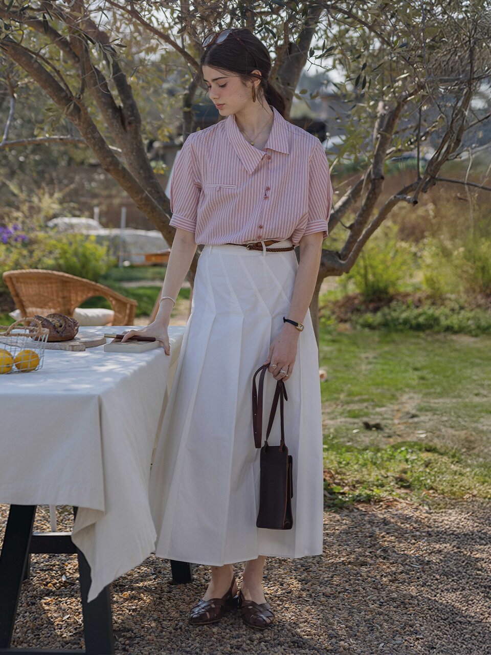 DA_Stripe placket collar shirt_PINK