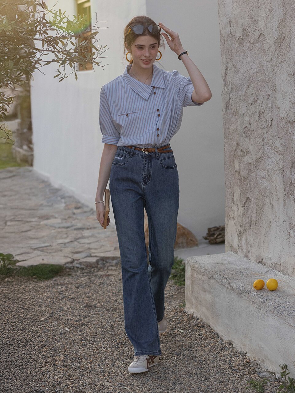 DA_Stripe placket collar shirt_BLUE
