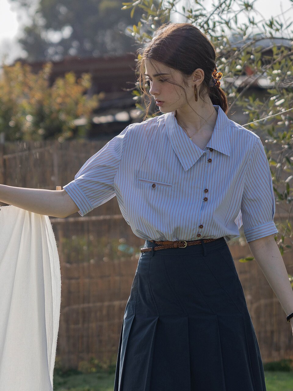 DA_Stripe placket collar shirt_BLUE