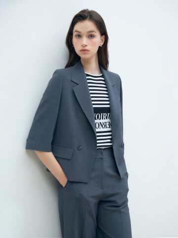 자수 플랩 장식 더블 크롭 재킷 