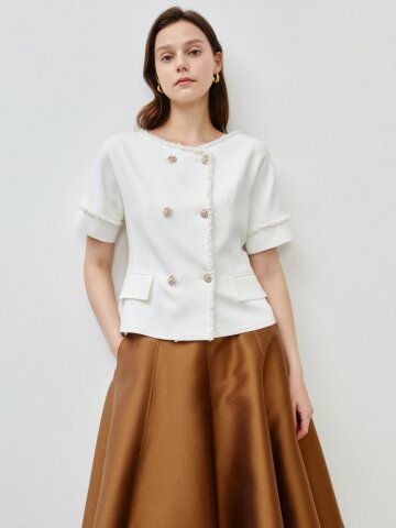 프린지 버튼 트위드 자켓 