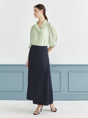 언밸런스 플리츠 랩 스커트 