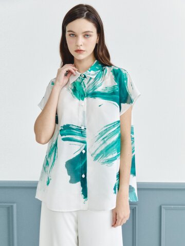 백 버튼 캡 슬리브 블라우스 