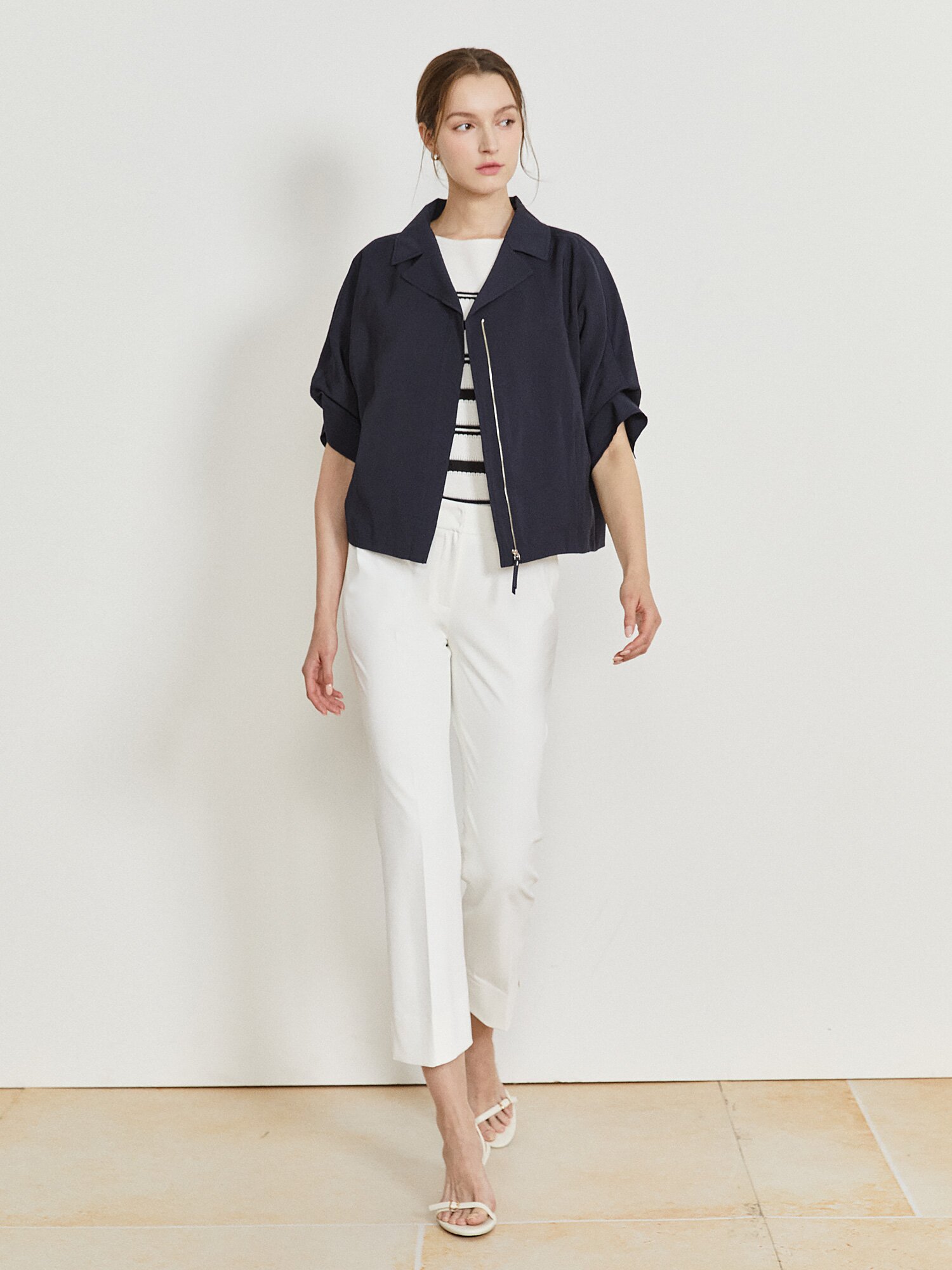 오픈 칼라 집업 셔츠 재킷 (DARK NAVY)