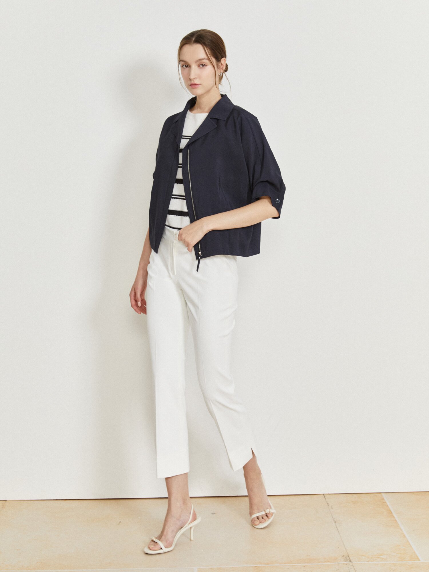 오픈 칼라 집업 셔츠 재킷 (DARK NAVY)