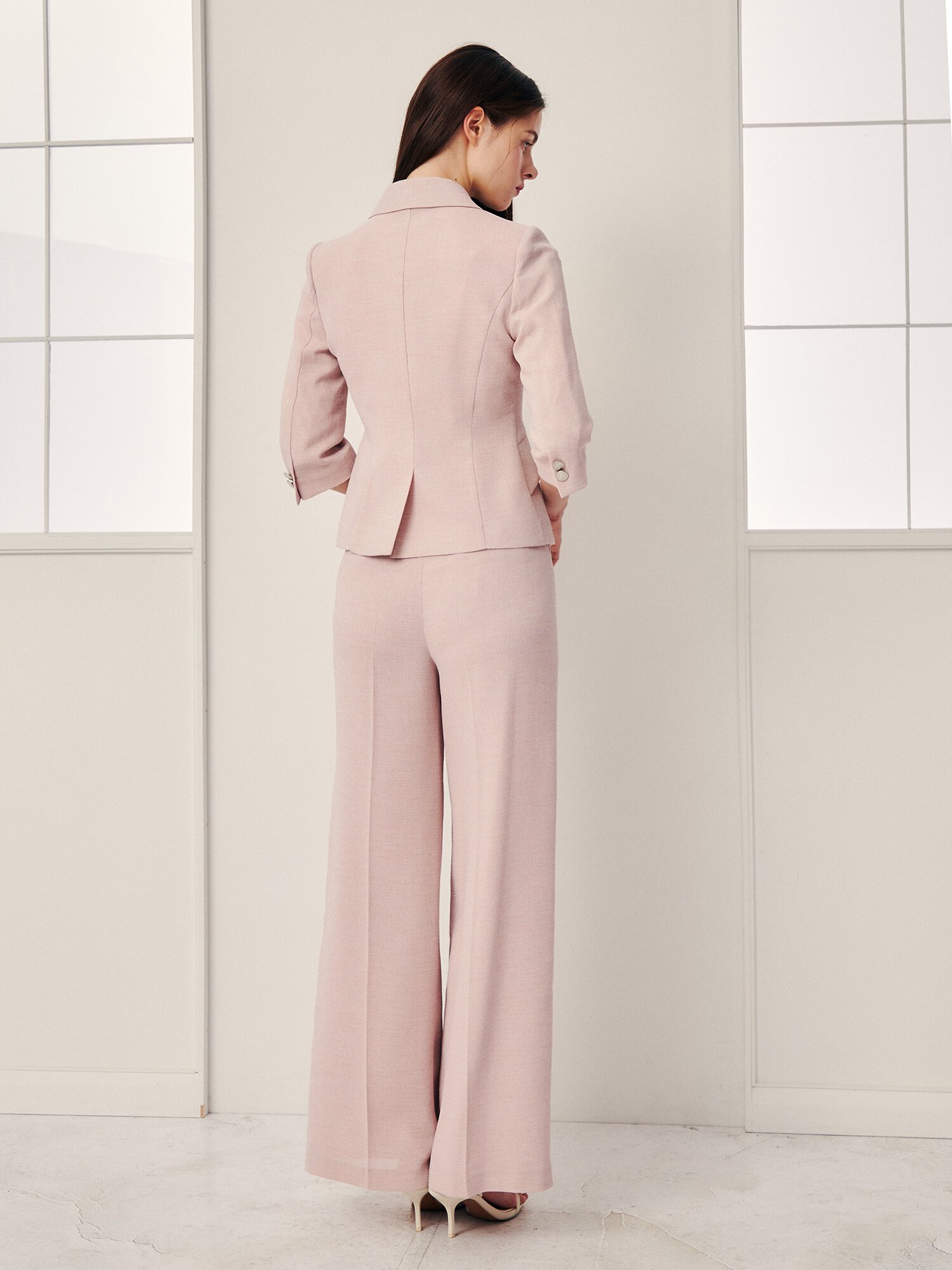 피크드 라펠 사선 버튼 재킷 (MELANGE PINK)