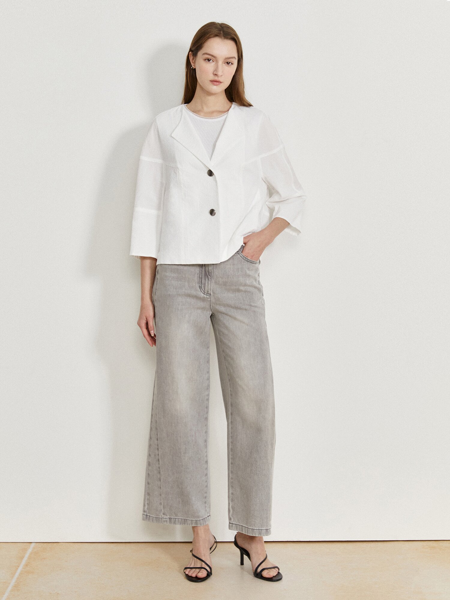 루즈핏 칼라리스 라펠 재킷 (WHITE)