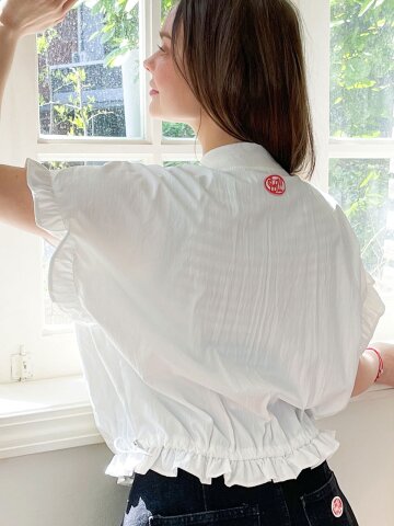 Two-way cropped frill jacket - White