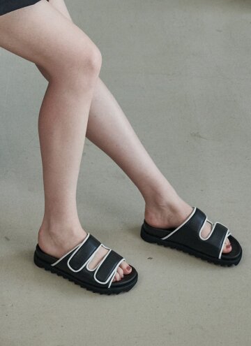 EO3002 White line black slipper_black