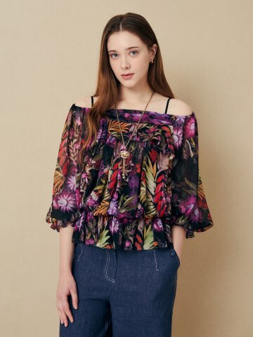 페미닌 드레이프 셔링 탑 블라우스 