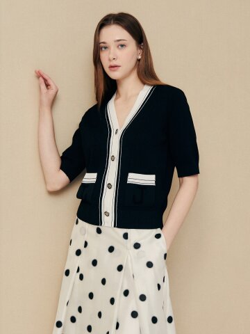 클래식 배색 브이넥 가디건 