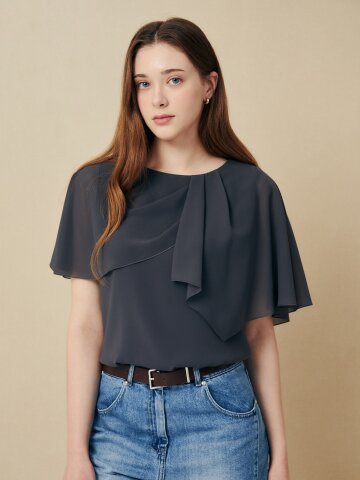 케이프 디테일 실키 블라우스 