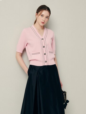 클래식 배색 브이넥 가디건 