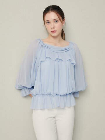 페미닌 드레이프 셔링 탑 블라우스 