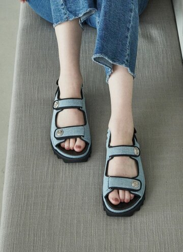 EO1005 Bright jeans blue velcro sandals_bright jeans(데님 소재)