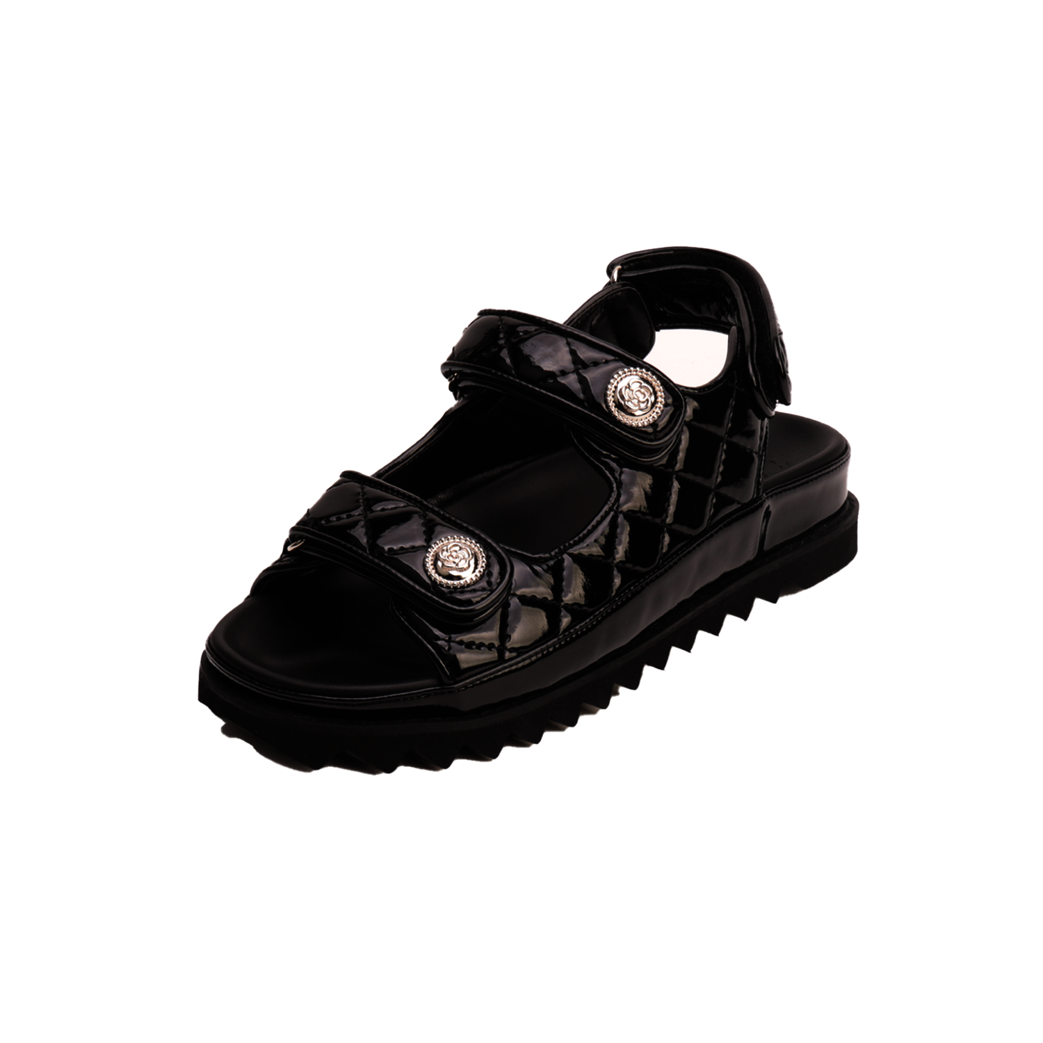 EO1001 Enamel velcro sandals_black
