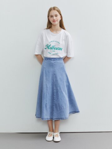 백 밴딩 플레어 데님 스커트 