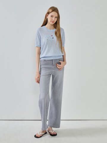 스판 와이드 일자핏 데님 팬츠 