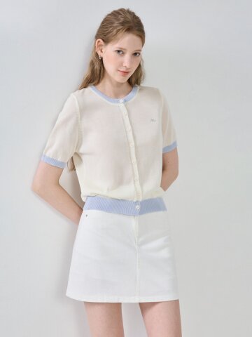 파스텔 배색 하프 슬리브 가디건 