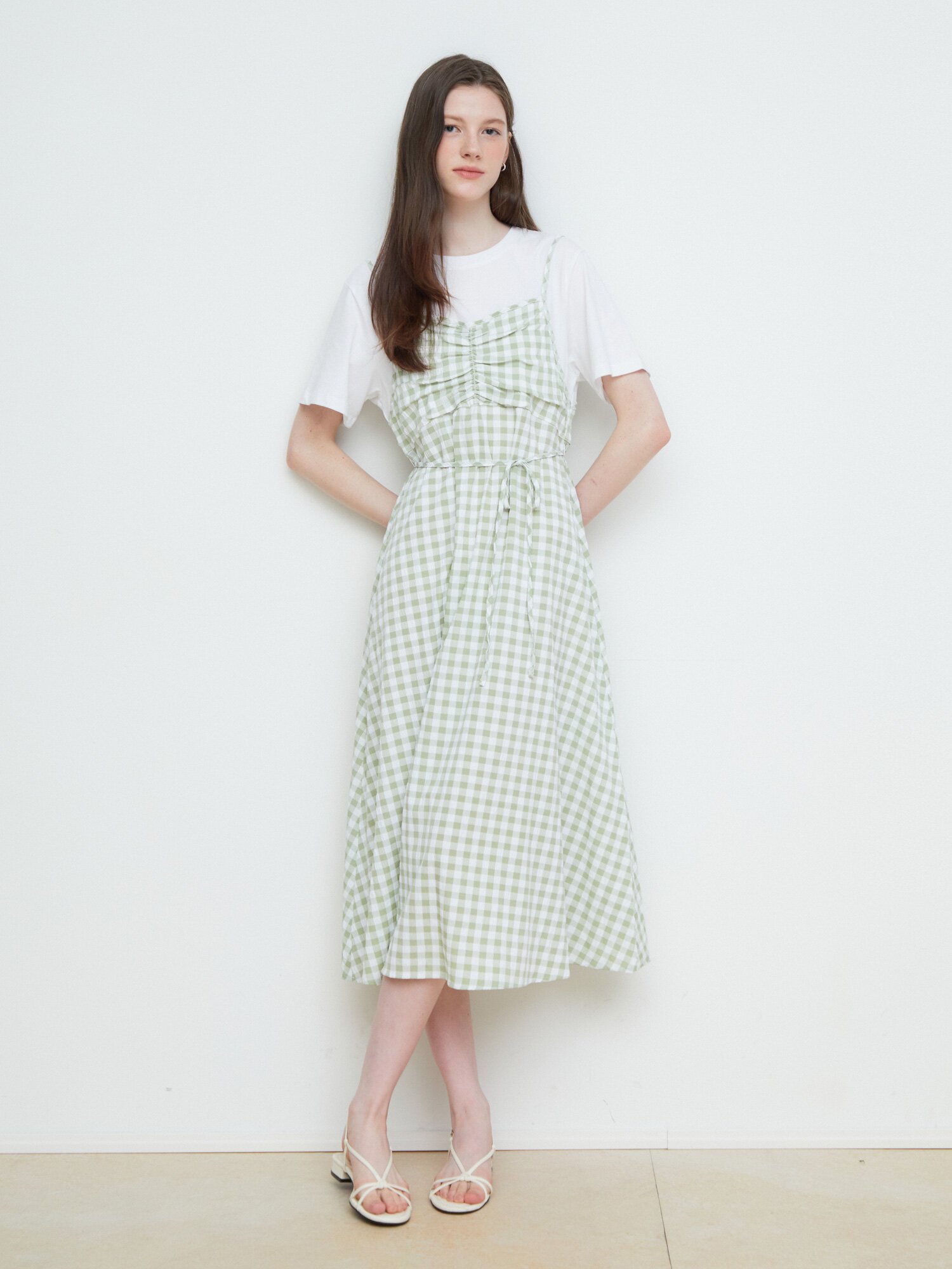 레이어 체크 뷔스티에 원피스 (MINT)