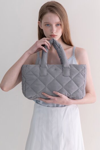 Stripe padded tote bag - Black