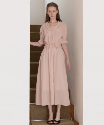 V-neck frill dress - Pink