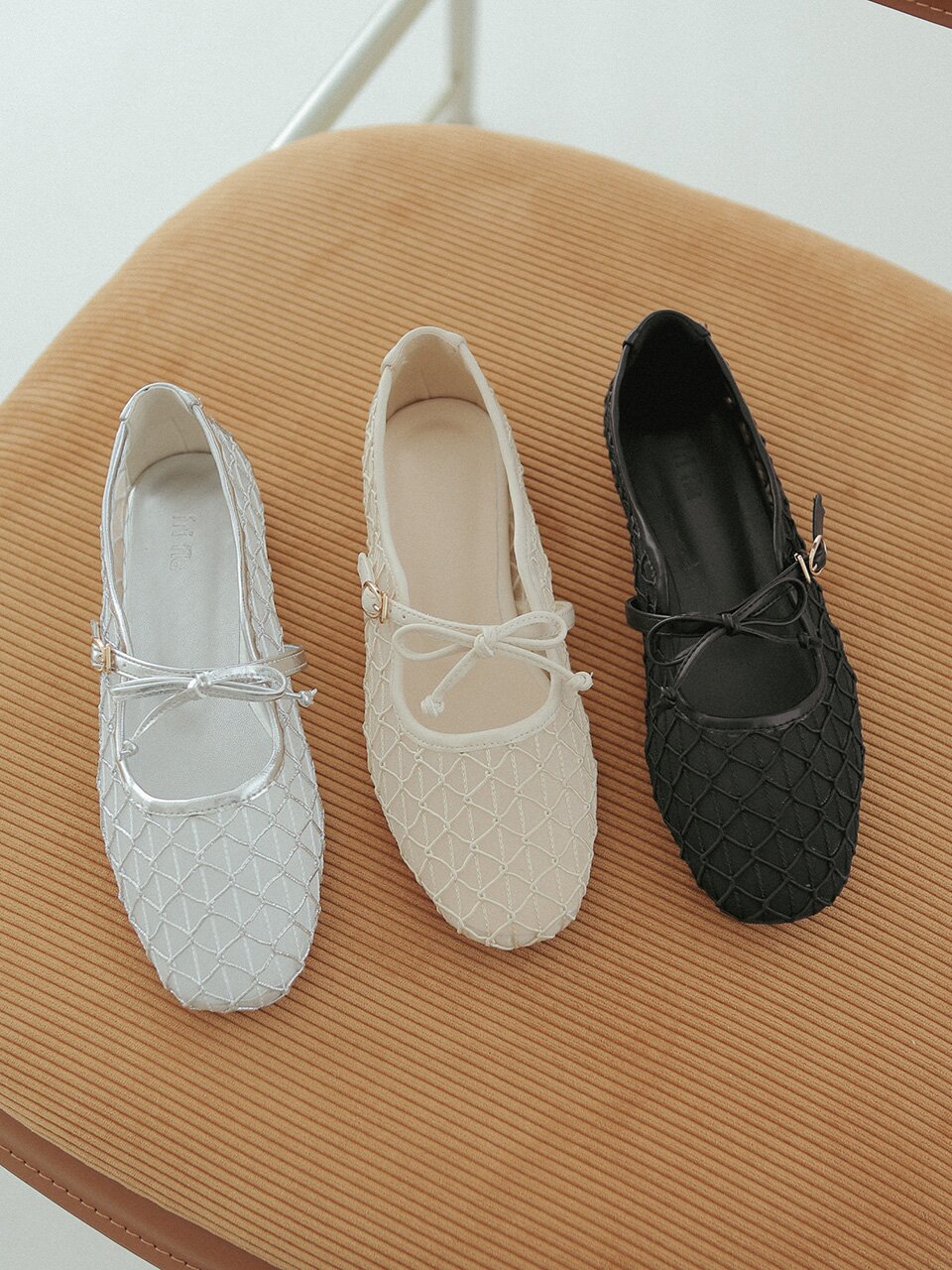 ljh105-7 Ribbon Mesh Mary Jane Flats - 3 Colors
