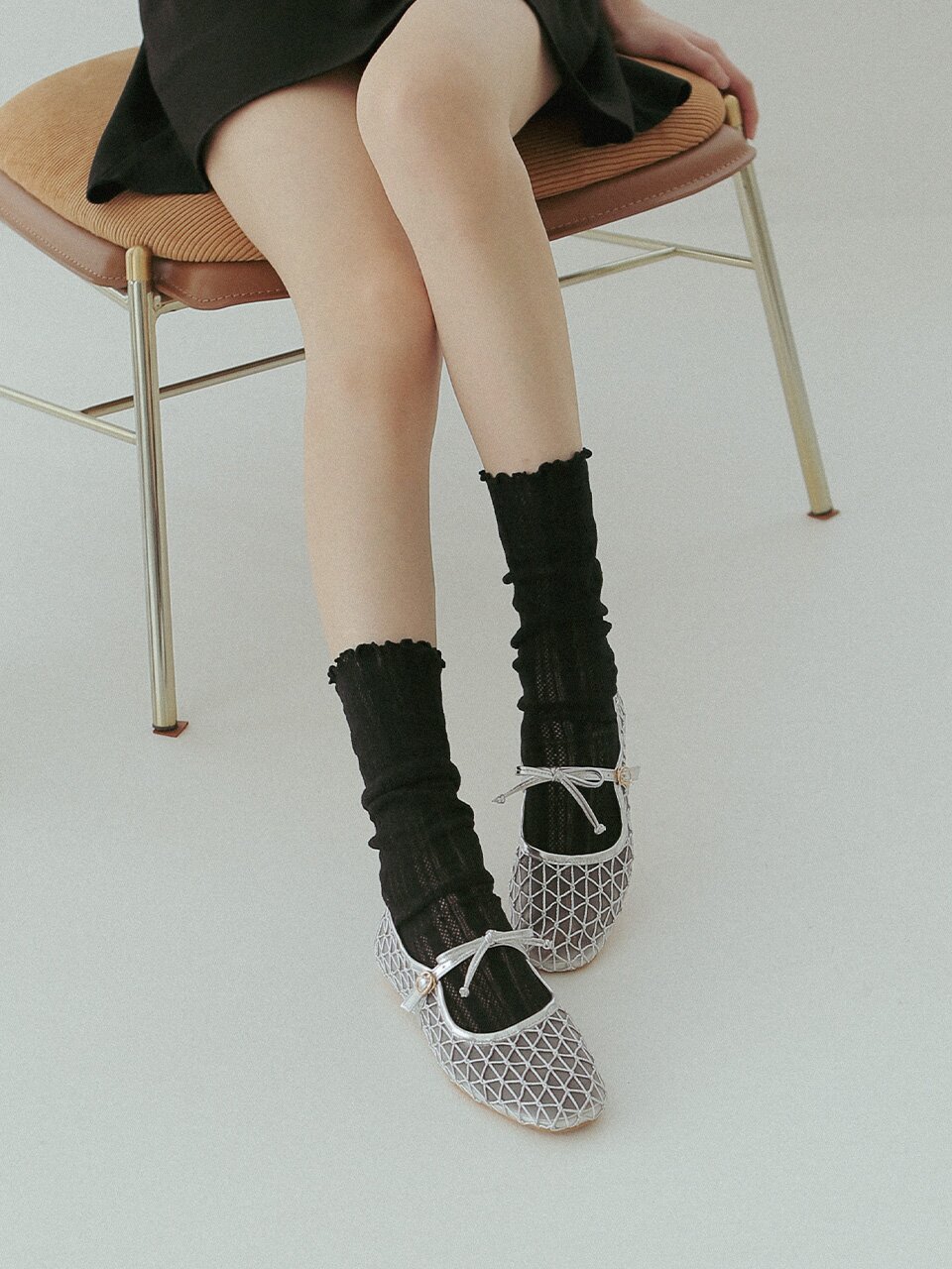 ljh105-7 Ribbon Mesh Mary Jane Flats - 3 Colors