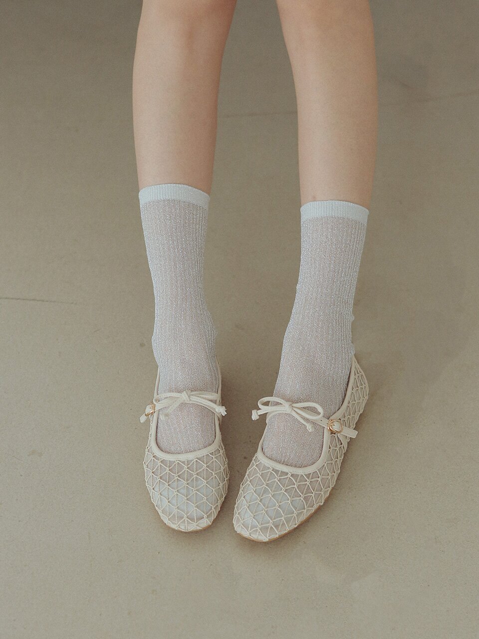 ljh105-7 Ribbon Mesh Mary Jane Flats - 3 Colors