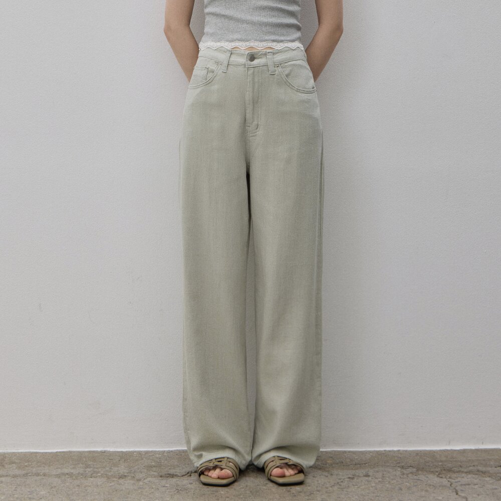 SUMMER COTTON STRAIGHT PANTS LIGHTKHAKI