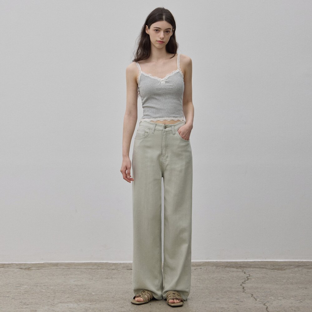 SUMMER COTTON STRAIGHT PANTS LIGHTKHAKI