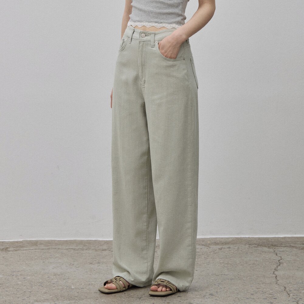 SUMMER COTTON STRAIGHT PANTS LIGHTKHAKI