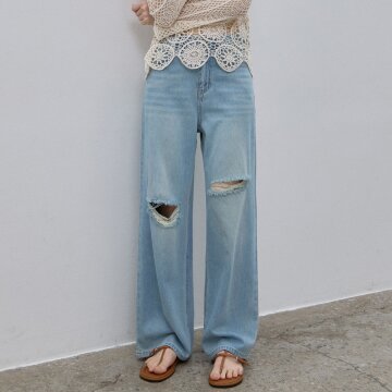 DESTROYED DENIM PANTS LIGHTBLUE