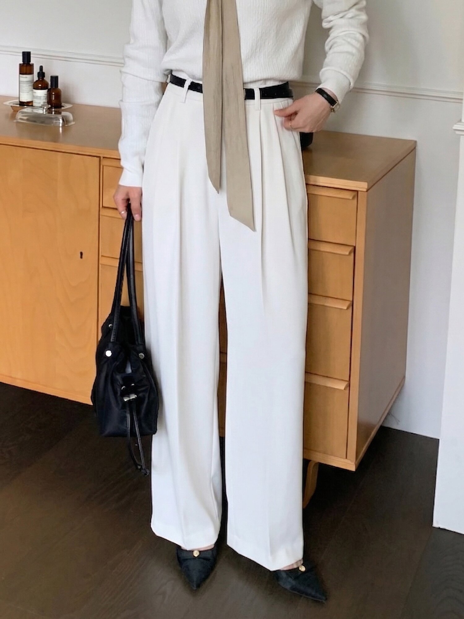 [라사제스 지혜 착용]LINKLEFREE TWO-TUCK SLACKS_CREAM